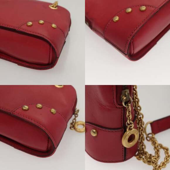CELINE Chain Shoulder Bag Leather Red Gold - Picture 10 of 12